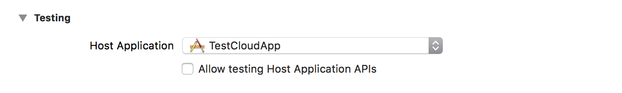 Screenshot of test framework scheme, showing test app as host application